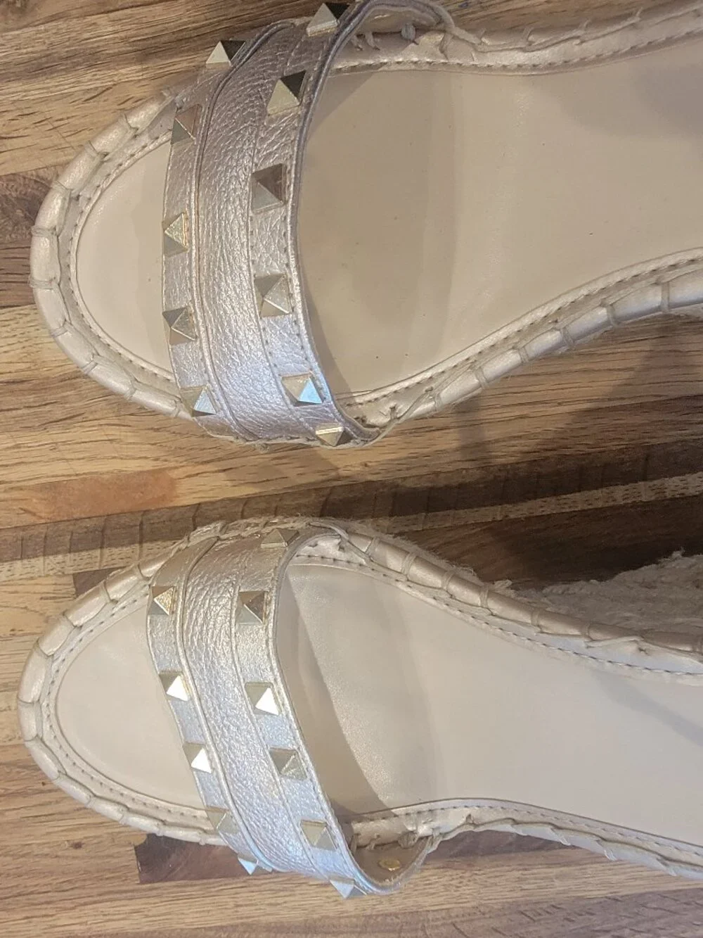 Marc Fisher Kegan Espadrille Wedge Sandals Metallic Gold with Studs Open Toe